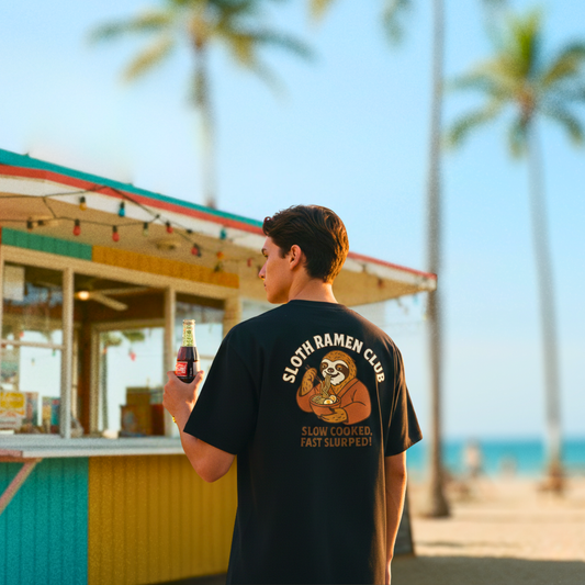 SLOTH RAMEN CLUB - BLACK OVERSIZE TEE