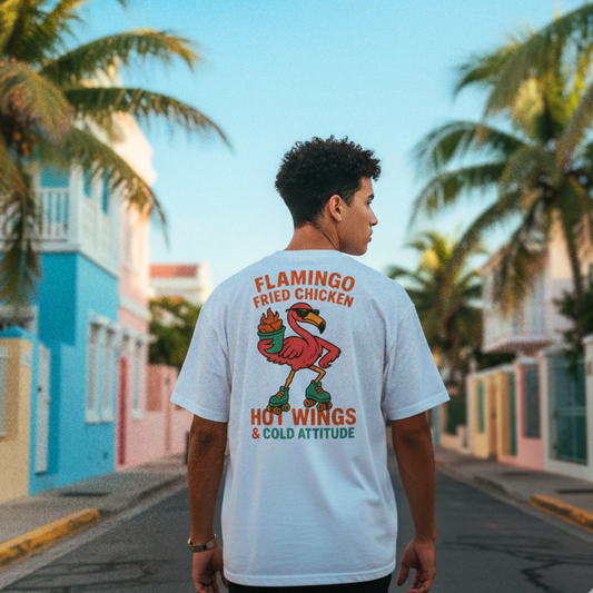 FLAMINGO FRIED CHICKEN - WHITE OVERSIZE TEE